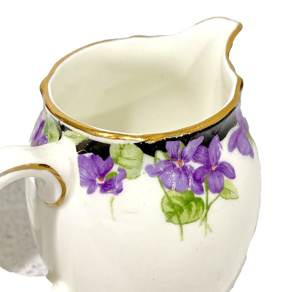 Royal Doulton Open Sugar Bowl & Creamer Violets Motif Set Made in England 1930 - Picture 2 of 13